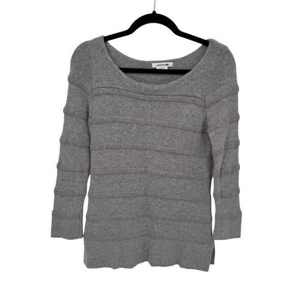 Lacoste Sweaters - Lacoste Ribbed Sweater‎ Womens 32 Gray Wool Viscose Blend Side Slits